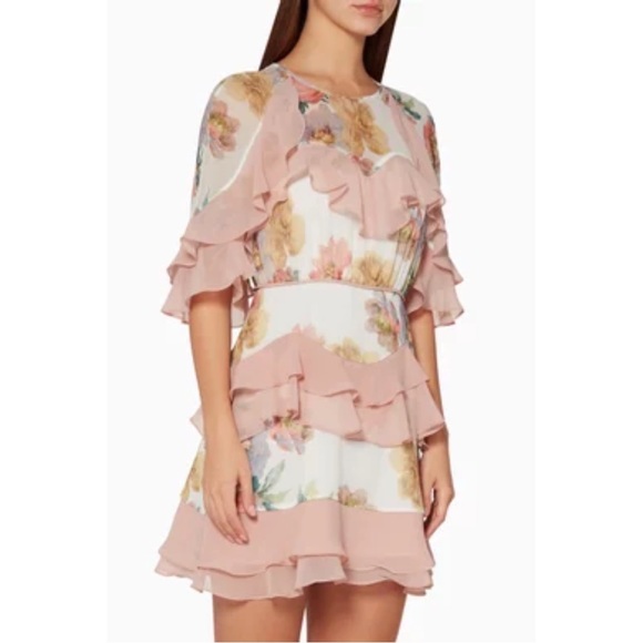 Talulah Darcy Floral Print Dress Short Sleeve Ruffled Tiered Mini Dress S - Picture 2 of 14
